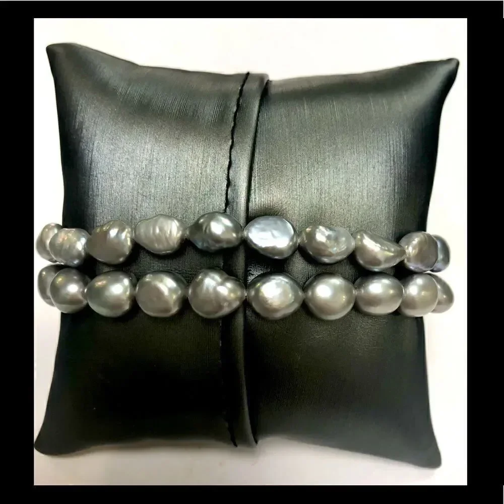 Honora Gray Stretchy Pearl Bracelets (Set of 2)